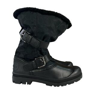 Coach Holiway Signature Logo Black Faux Fur‎ Lined Ankle Boots Womens Size 7